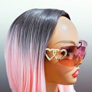 Sunglasses Women Rose Rectangle Rimless Sleek Wrap Around Tinted Fashion